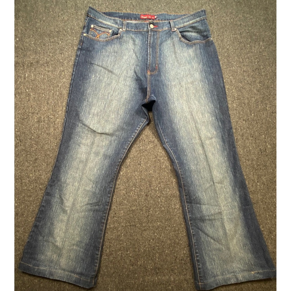 Jenny Jo Y2K Women 21/22 Blue Flare Leg Contrast Stitch Denim Jeans High‎ Rise